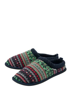 Rood - Dunlop heren pantoffelmuiltjes met Fairisle-patroon en warme voering