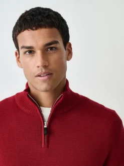 Rood - Effen - Regular fit 100% katoenen premium trui met korte rits