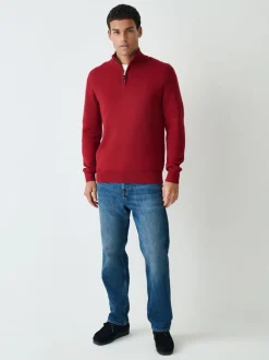 Rood - Effen - Regular fit 100% katoenen premium trui met korte rits