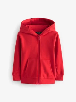 Rood - Effen hoodie met doorlopende rits (3-16 jr)