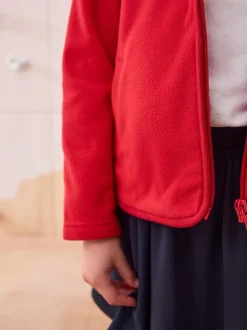 Rood - Fleece jack met rits en zakken (3-16 jr)