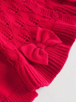 Rood - Gebreide vestset met strik en ruches (0mnd-3jr)