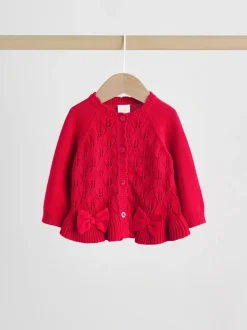 Rood - Gebreide vestset met strik en ruches (0mnd-3jr)