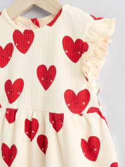 Rood - Heart Printed Frill Baby 100% Cotton Romper
