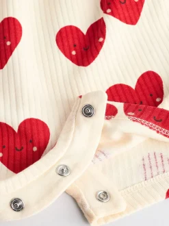 Rood - Heart Printed Frill Baby 100% Cotton Romper