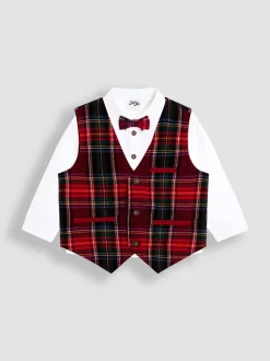Rood - JoJo Maman Bébé 3-Piece Bow Tie Waistcoat & Shirt Set