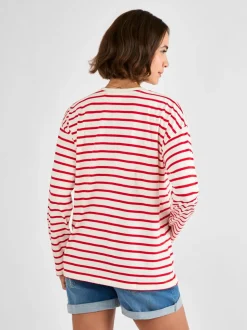 Rood - JoJo Maman Bébé Stripe Long Sleeve Boyfriend Maternity T-Shirt