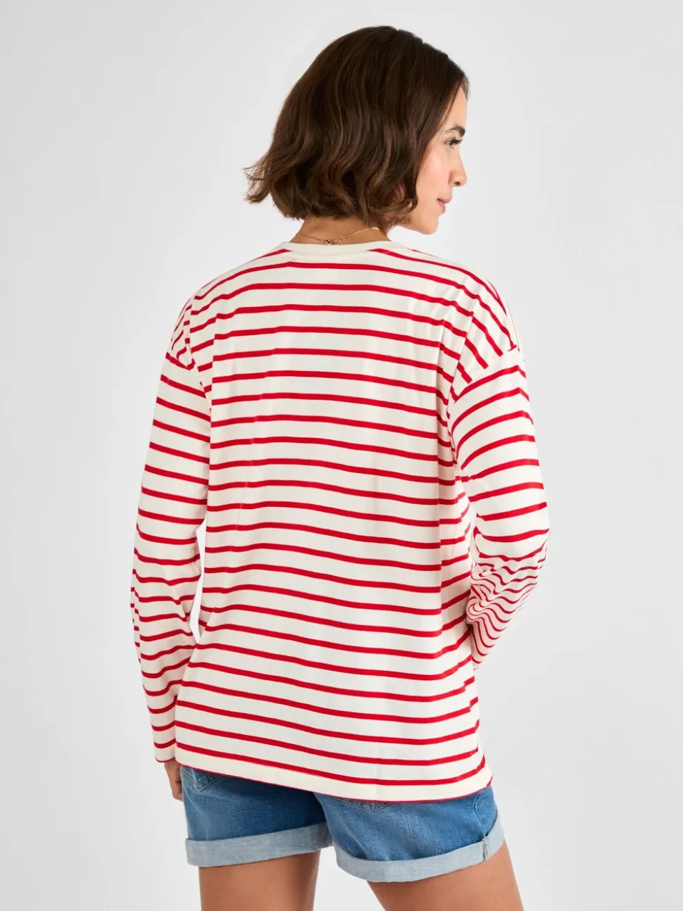 Rood - JoJo Maman Bébé Stripe Long Sleeve Boyfriend Maternity T-Shirt