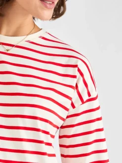Rood - JoJo Maman Bébé Stripe Long Sleeve Boyfriend Maternity T-Shirt