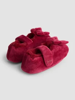 Rood - JoJo Maman Bébé Velvet Bow Ballet Pump Slippers