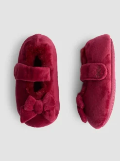 Rood - JoJo Maman Bébé Velvet Bow Ballet Pump Slippers
