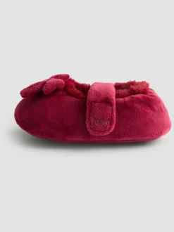 Rood - JoJo Maman Bébé Velvet Bow Ballet Pump Slippers