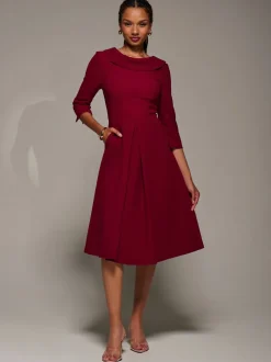 Rood - Jolie Moi Roll Neck Fit & Flare Midi Dress