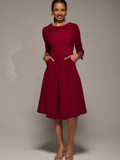 Rood - Jolie Moi Roll Neck Fit & Flare Midi Dress