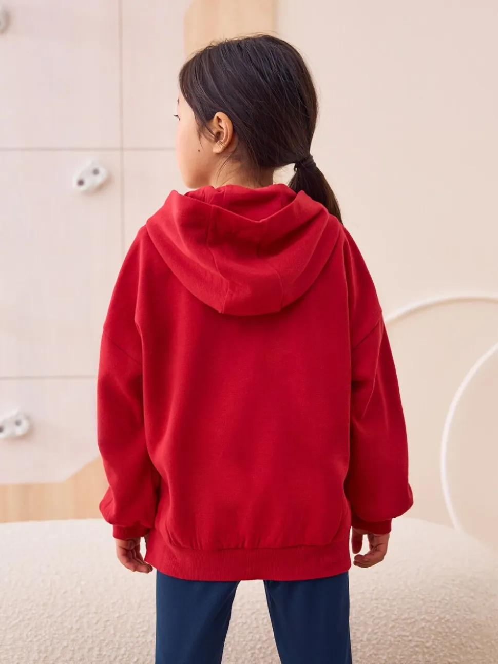 Rood - Katoenrijke sporthoodie met ritssluiting (3-16 jr)