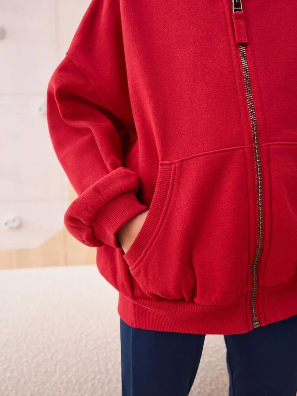 Rood - Katoenrijke sporthoodie met ritssluiting (3-16 jr)