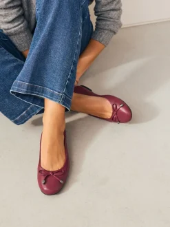 Rood - Leren Ballerina's met ronde neus