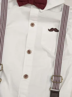 Rood - Little Gent Corduroy Bow Tie Mock Shirt and Trousers With Braces Outfit Set