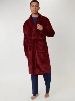 Rood - Loungeable wafelstof fleece kamerjas met sjaalkraag