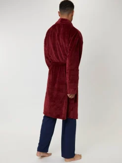 Rood - Loungeable wafelstof fleece kamerjas met sjaalkraag