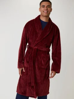 Rood - Loungeable wafelstof fleece kamerjas met sjaalkraag