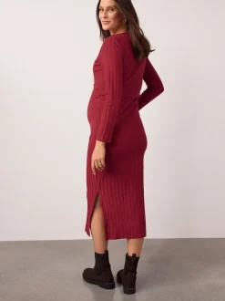 Rood - Maternity Long Sleeve Nursing Shelf Dress