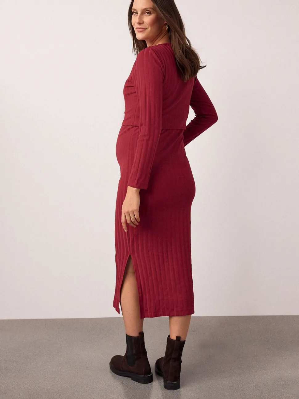 Rood - Maternity Long Sleeve Nursing Shelf Dress