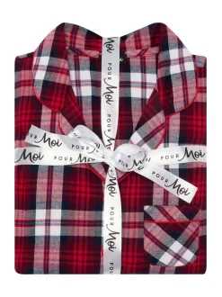 Rood - Pour Moi geschenkset van behaaglijke geborsteld katoenen pyjama met ruit