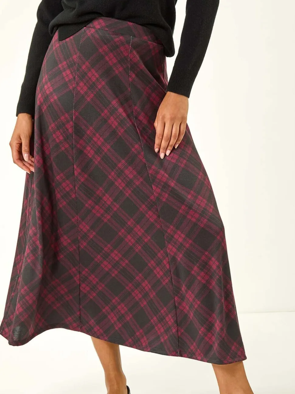 Rood - Roman Panelled Check Midi Skirt
