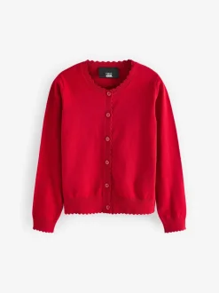 Rood - Schoolvest met geschulpte rand van katoen (3-16 jr)