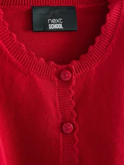 Rood - Schoolvest met geschulpte rand van katoen (3-16 jr)