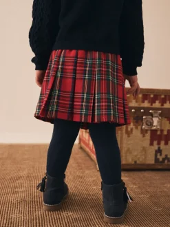 Rood - Tartan Bow Skirt with Navy Tights (3mths-7yrs)