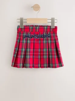 Rood - Tartan Bow Skirt with Navy Tights (3mths-7yrs)
