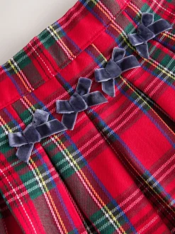Rood - Tartan Bow Skirt with Navy Tights (3mths-7yrs)
