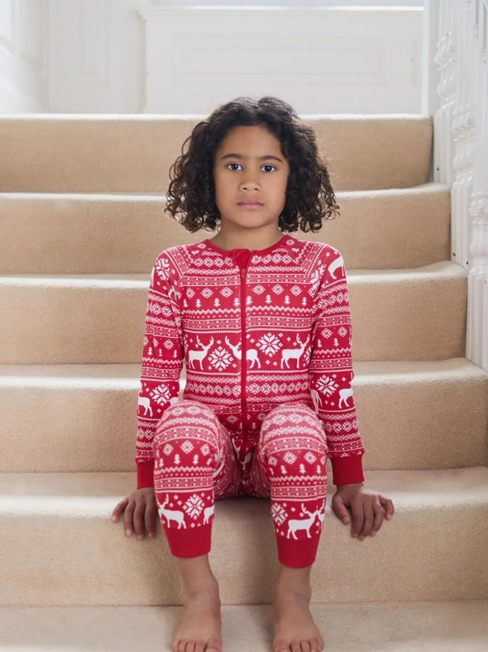 Rood - The Little Tailor Kids Rendier kerstmis fair isle-patroon 100% katoen alles-in-één