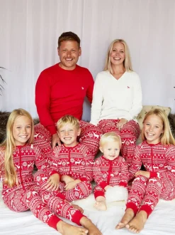 Rood - The Little Tailor Kids Rendier kerstmis fair isle-patroon 100% katoen alles-in-één