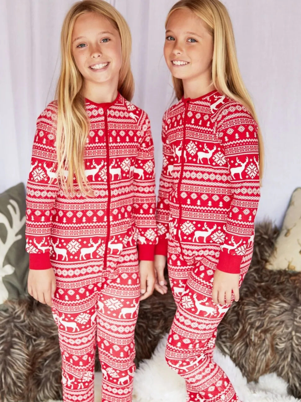 Rood - The Little Tailor Kids Rendier kerstmis fair isle-patroon 100% katoen alles-in-één