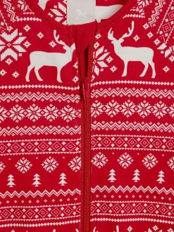 Rood - The Little Tailor Kids Rendier kerstmis fair isle-patroon 100% katoen alles-in-één