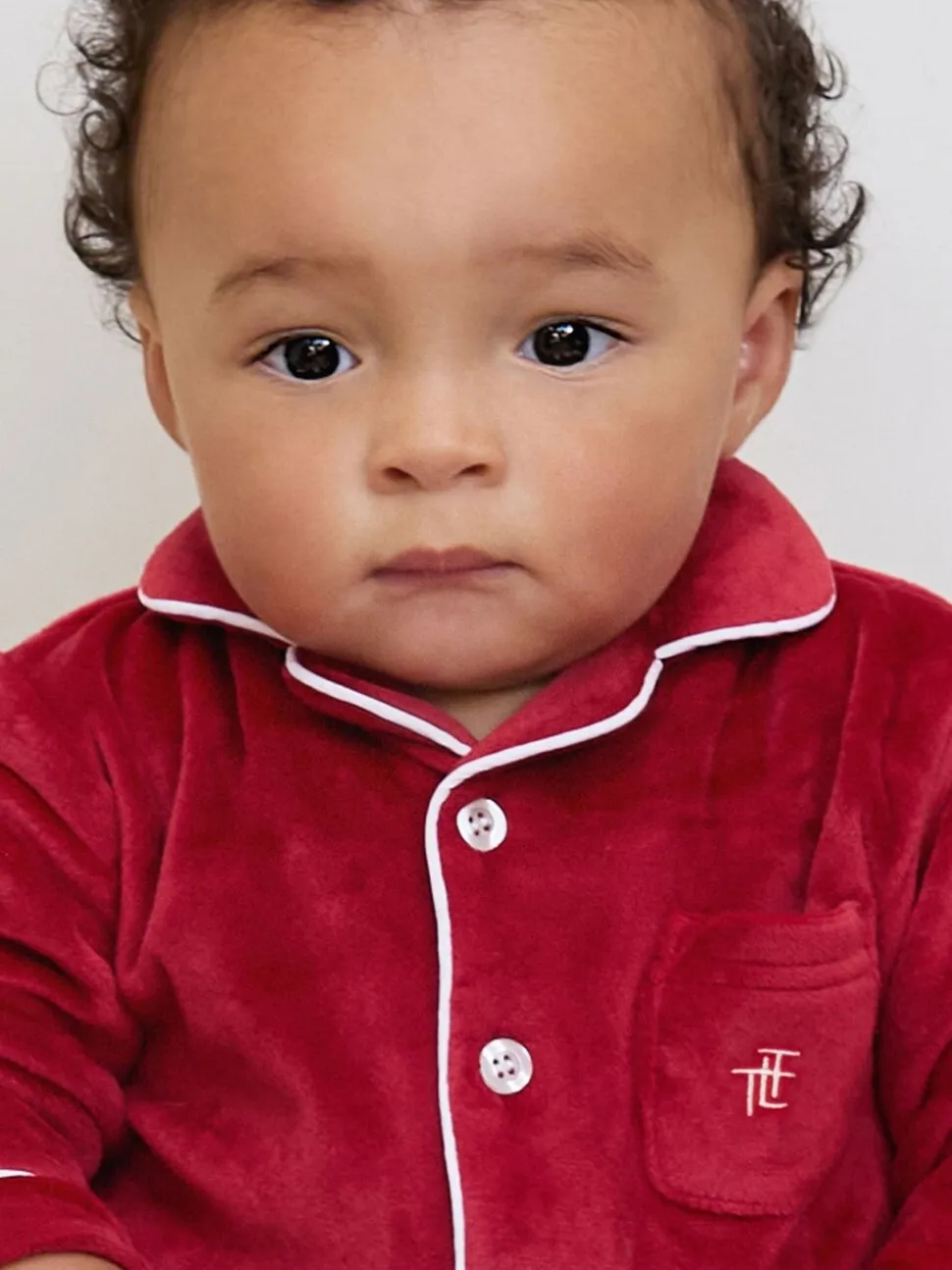 Rood - The Little Tailor luxe kerst onesie-romper van zacht velours voor baby's