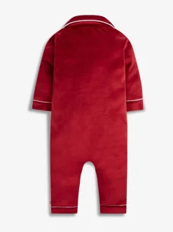 Rood - The Little Tailor luxe kerst onesie-romper van zacht velours voor baby's