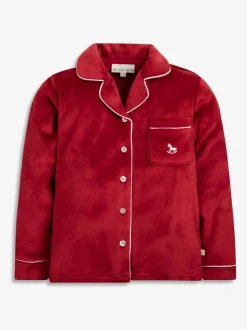Rood - The Little Tailor Luxe kerstpyjama voor kinderen van zacht aanvoelend velours