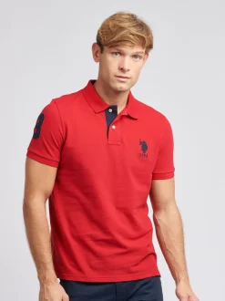 Rood - U.S. Polo Assn. Regular Fit Mens Player 3 Pique 100% Cotton Polo Shirt