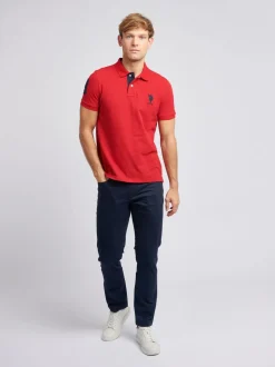 Rood - U.S. Polo Assn. Regular Fit Mens Player 3 Pique 100% Cotton Polo Shirt
