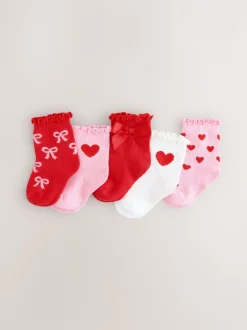 Rood - Verpakking van 5 paar babysokken met strik (0 mnd-2 jr)