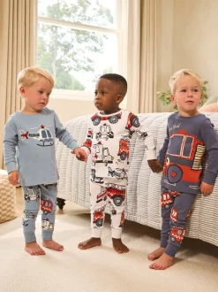 Rood/ blauw met hulpverleningsvoertuig - Mini Knusse Pyjama's 3 Set (9mnd-10jr)