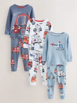 Rood/ blauw met hulpverleningsvoertuig - Mini Knusse Pyjama's 3 Set (9mnd-10jr)