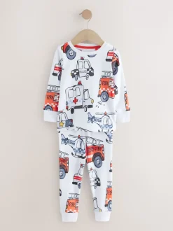 Rood/ blauw met hulpverleningsvoertuig - Mini Knusse Pyjama's 3 Set (9mnd-10jr)