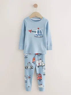 Rood/ blauw met hulpverleningsvoertuig - Mini Knusse Pyjama's 3 Set (9mnd-10jr)