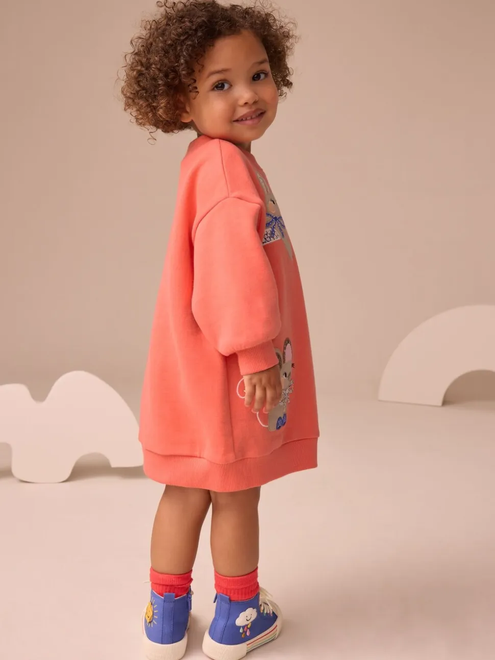 Rood figuurtjes - Relaxte sweaterjurk (3mnd-7jr)