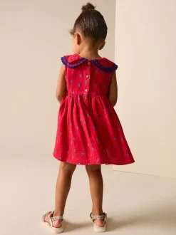 Rood gebloemd - Ric Rac Collar Dress (3mths-8yrs)